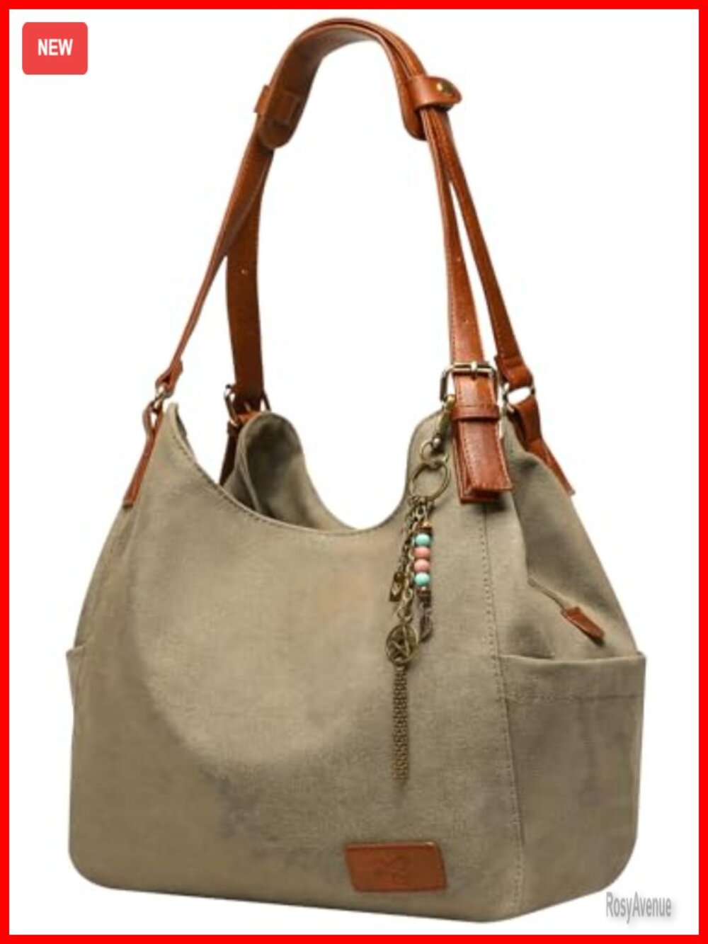 Canvas Hobo Tote Bag Multi Pocket Shoulder Handbag Embroidery Ethnic